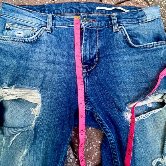 Zara Jeans Womens 4 Distressed Denim Jeans Medium Rise Relaxed Fit Straight Leg - Picture 7 of 16